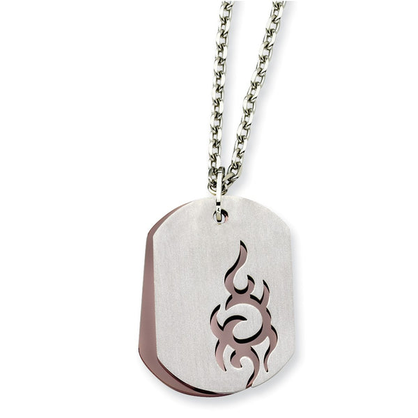 Stainless Steel IP Brown IP-plated Dog Tag 22in Necklace