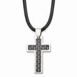 Stainless Steel Black Carbon Fiber Inlay Cross 18in Leather Cord Necklace