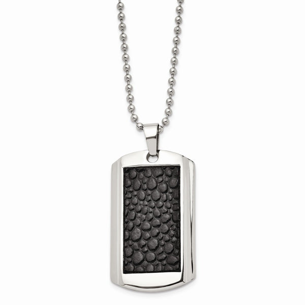 Stainless Steel Stingray Patterned Dog Tag 24in Necklace