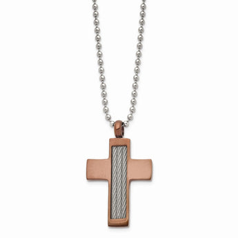 Stainless Steel Brown IP-plated Cross 24in Necklace