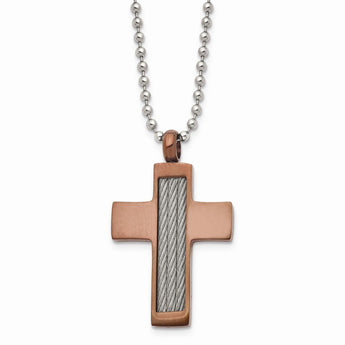 Stainless Steel Brown IP-plated Cross 24in Necklace