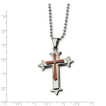 Stainless Steel Brown IP-plated Diamond Cross 24in Necklace