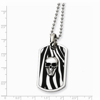 Stainless Steel Enameled Skull Dog Tag 24in Necklace