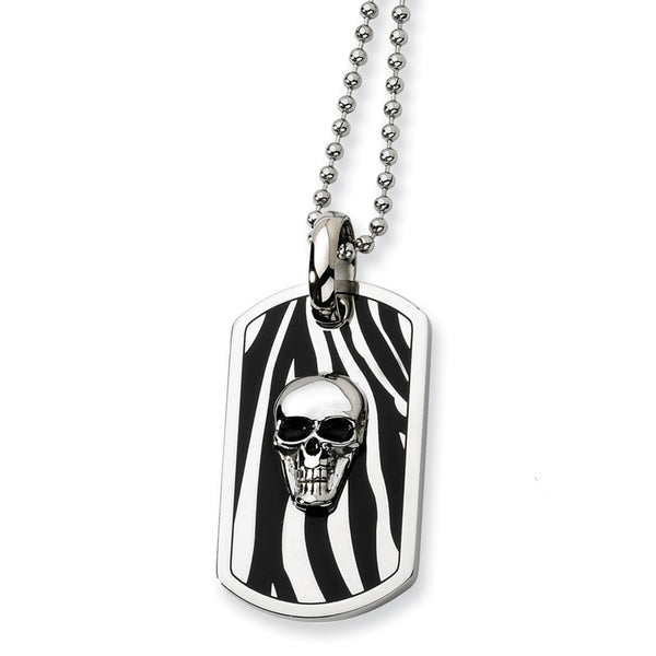 Stainless Steel Enameled Skull Dog Tag 24in Necklace