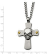 Stainless Steel Yellow IP-plated Skull on Cross 24in Necklace