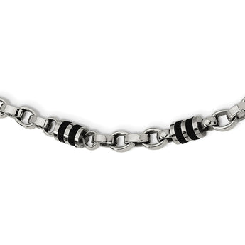 Stainless Steel Rubber Accent Barrel Link 22in Necklace