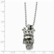 Stainless Steel Skull with Crown Pendant 22in Necklace