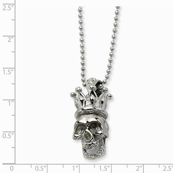 Stainless Steel Skull with Crown Pendant 22in Necklace