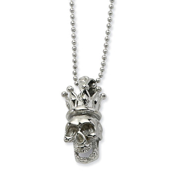 Stainless Steel Skull with Crown Pendant 22in Necklace