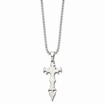 Stainless Steel Cross Dagger Pendant 22in Necklace