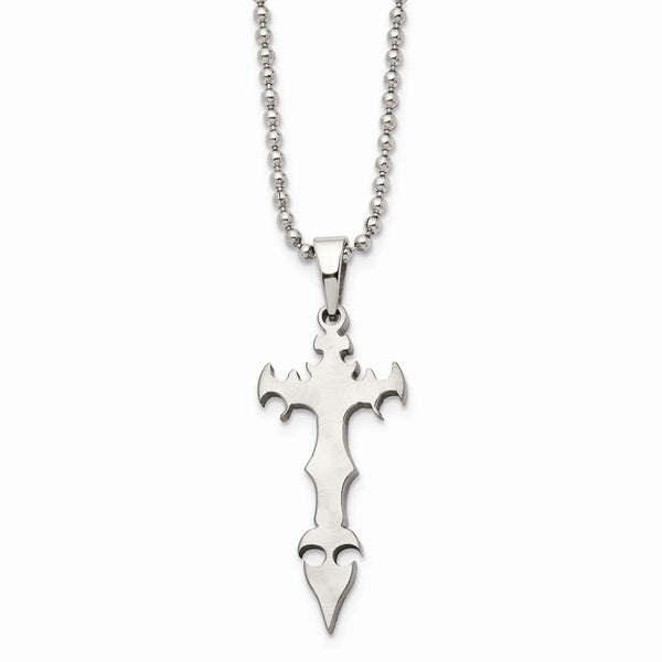 Stainless Steel Cross Dagger Pendant 22in Necklace