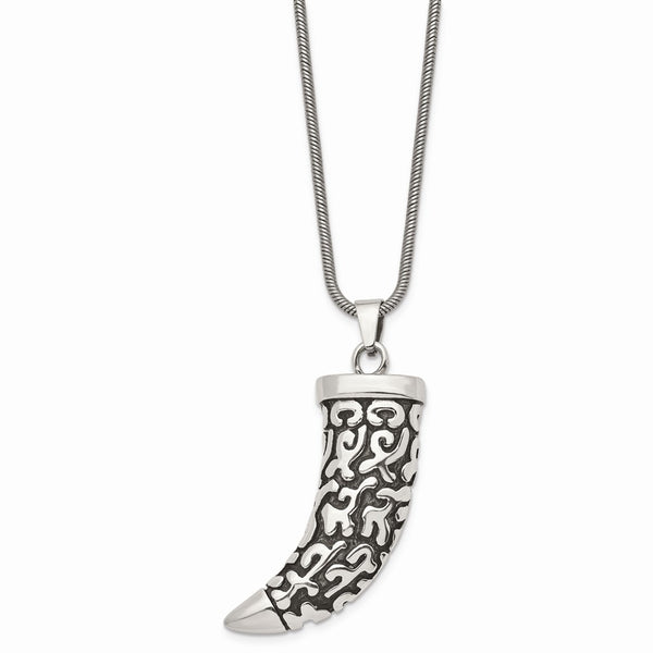 Stainless Steel Antiqued Fancy Claw Pendant Necklace