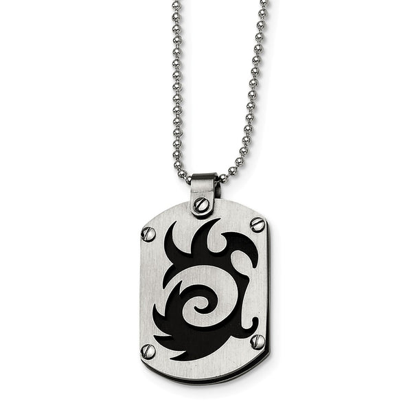 Stainless Steel Black IP-plated Swirl Dog Tag Necklace