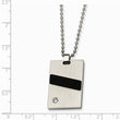 Stainless Steel Black Rubber and CZ Pendant 22in Necklace