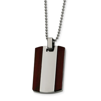 Stainless Steel Wood Dog Tag Pendant Necklace