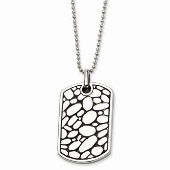 Stainless Steel Black Enamel Pebble Dog Tag Pendant Necklace