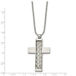 Stainless Steel Silver Inlay Cross 24in Necklace