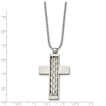 Stainless Steel Silver Inlay Cross 24in Necklace