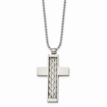 Stainless Steel Silver Inlay Cross 24in Necklace