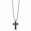 Stainless Steel Black Stingray Leather Cross Pendant 24in Necklace