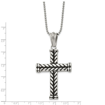 Stainless Steel Black Plated Cross Pendant 22in Necklace