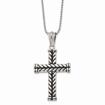 Stainless Steel Black Plated Cross Pendant 22in Necklace