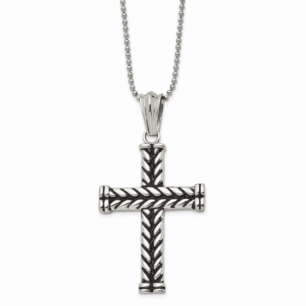 Stainless Steel Black Plated Cross Pendant 22in Necklace