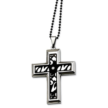 Stainless Steel Fancy Cross w/ CZ 24in Necklace