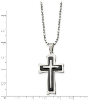 Stainless Steel Black Acrylic & Polished Cross Necklace