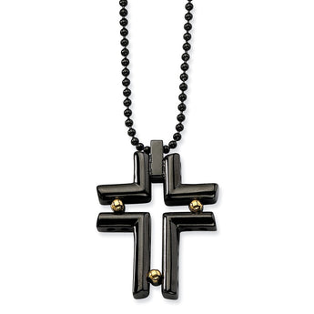 Stainless Steel Black & Yellow IP-plated Cross Necklace