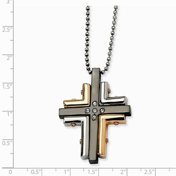 Stainless Steel Black & Pink IP-plated with CZs Cross Necklace