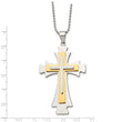 Stainless Steel Gold IP-plated Cross Pendant 22in Necklace