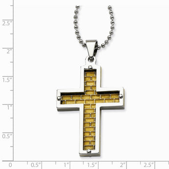 Stainless Steel Polished & Yellow IP-plated Cross Necklace