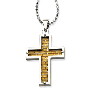 Stainless Steel Polished & Yellow IP-plated Cross Necklace