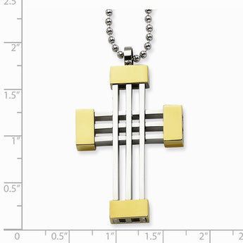 Stainless Steel Polished Yellow IP-plated Cross Necklace