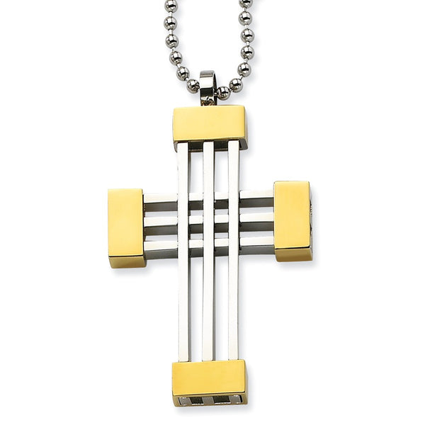 Stainless Steel Polished Yellow IP-plated Cross Necklace