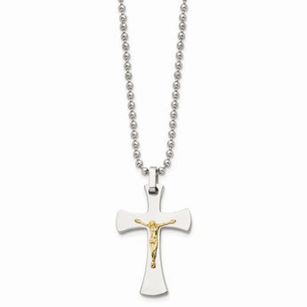 Stainless Steel 14k Gold Accent Crucifix Pendant Necklace