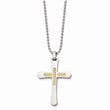Stainless Steel 14k Accent Diamond Cut Cross Necklace
