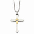 Stainless Steel 14k Accent w/ Diamond Cross Necklace