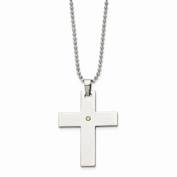 Stainless Steel 14k Accent w/ 2 pt. Diamond Cross Necklace