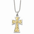 Stainless Steel 14k Accent Cross Pendant Necklace