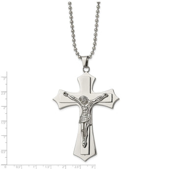 Stainless Steel Polished Crucifix Pendant 22in Necklace