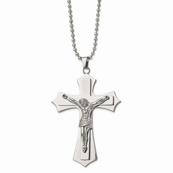 Stainless Steel Polished Crucifix Pendant 22in Necklace