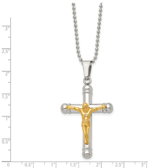 Stainless Steel Yellow IP-plated Crucifix Pendant Necklace