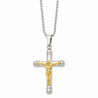 Stainless Steel Yellow IP-plated Crucifix Pendant Necklace