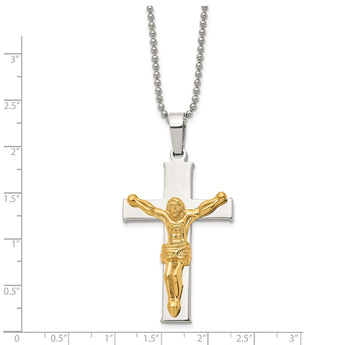 Stainless Steel Yellow IP-plated Crucifix Pendant Necklace