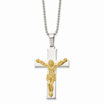 Stainless Steel Yellow IP-plated Crucifix Pendant Necklace