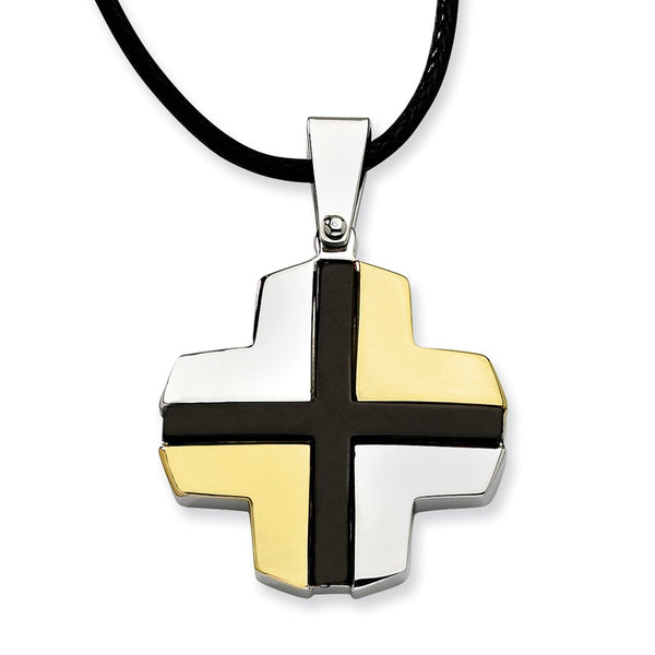 Stainless Steel Black & Yellow IP-plated Cross Necklace