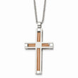 Stainless Steel Polished & Pink IP-plated Cross Necklace