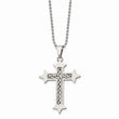 Stainless Steel Silver Inlay Cross Pendant 24in Necklace